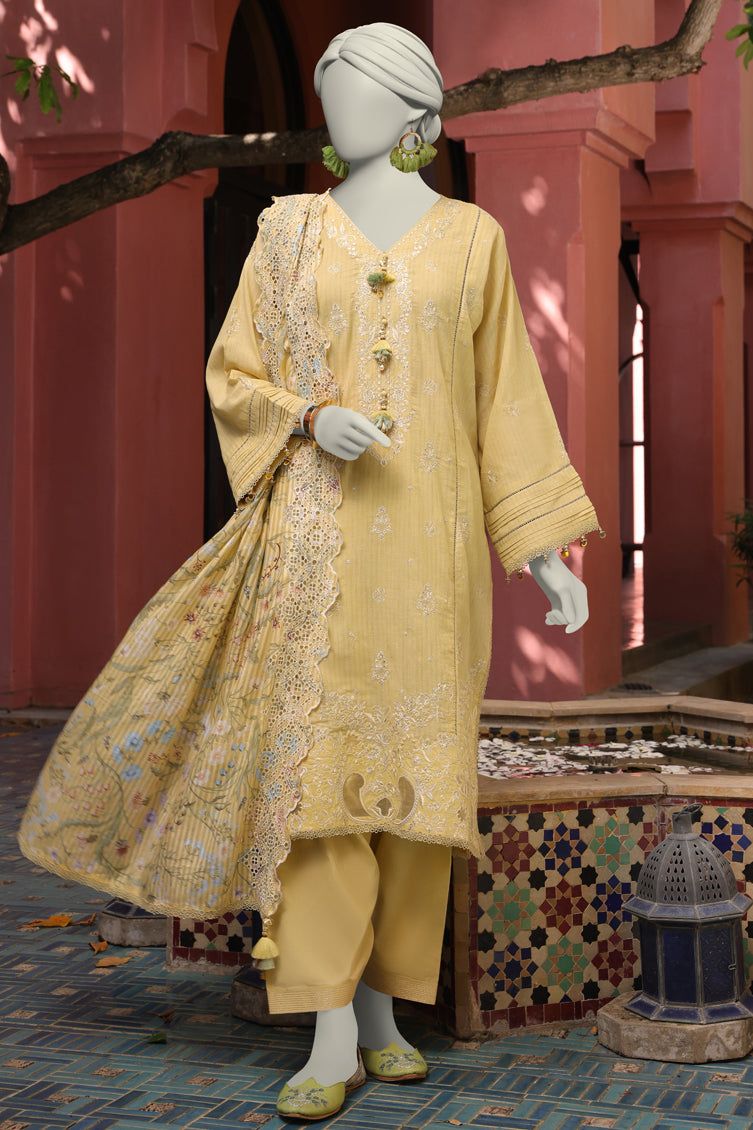 Jacquard Yellow Unstitched Suit - J. Junaid Jamshed