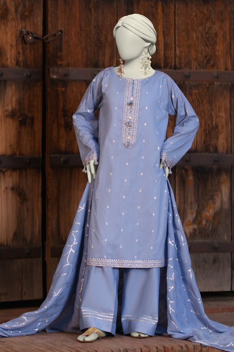 Lawn Blue Unstitched Suit - J. Junaid Jamshed