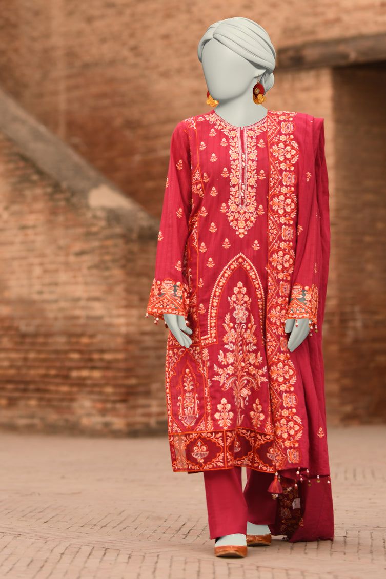 Dobby Pink Unstitched Suit - J. Junaid Jamshed