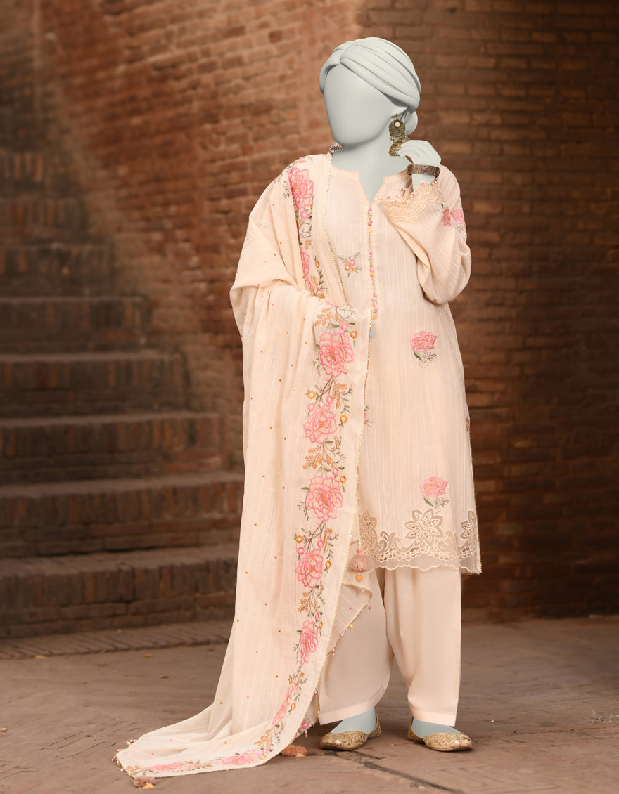 Dobby White Unstitched Suit - J. Junaid Jamshed