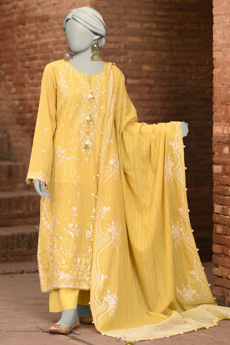 Dobby Yellow Unstitched Suit - J. Junaid Jamshed