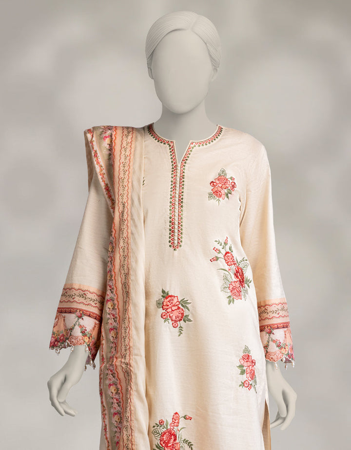 Dobby Beige Stitched Suit - J. Junaid Jamshed