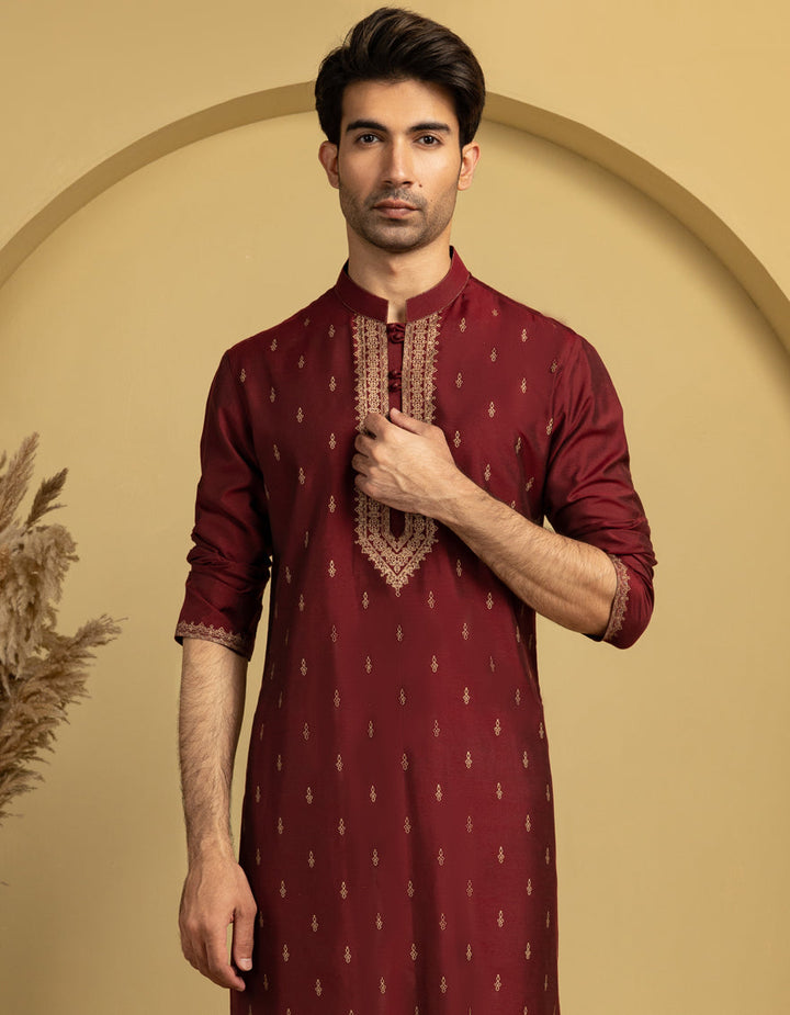 Blended Red Special Kurta - J. Junaid Jamshed