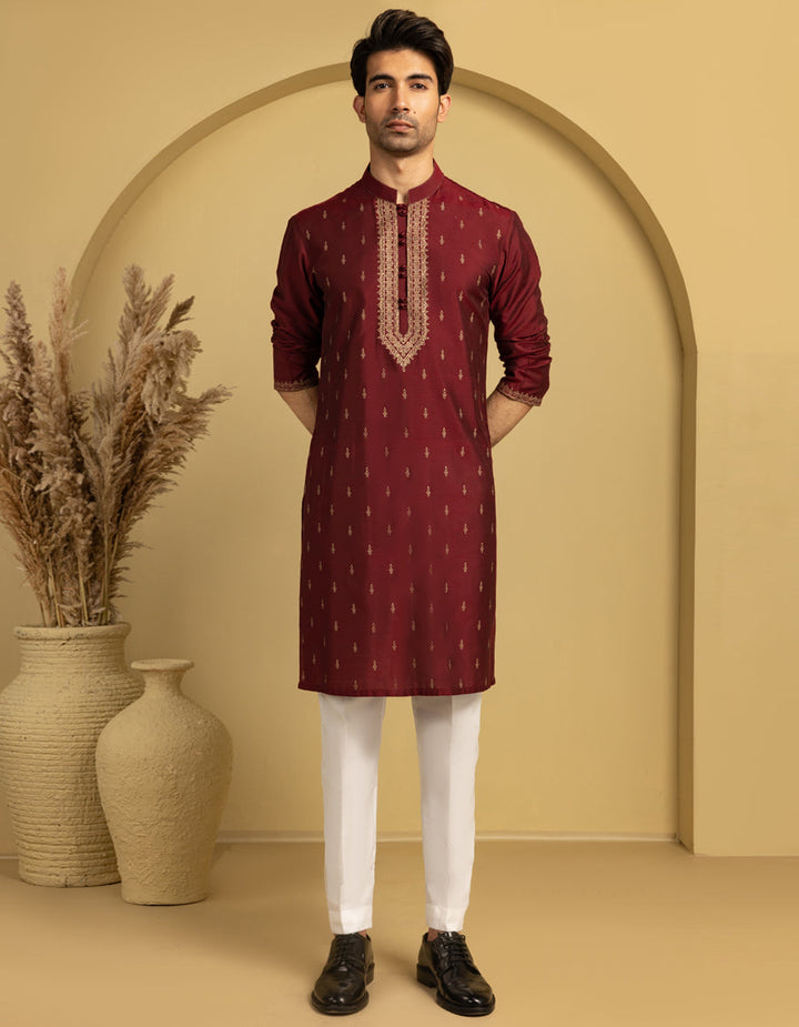 Blended Red Special Kurta - J. Junaid Jamshed