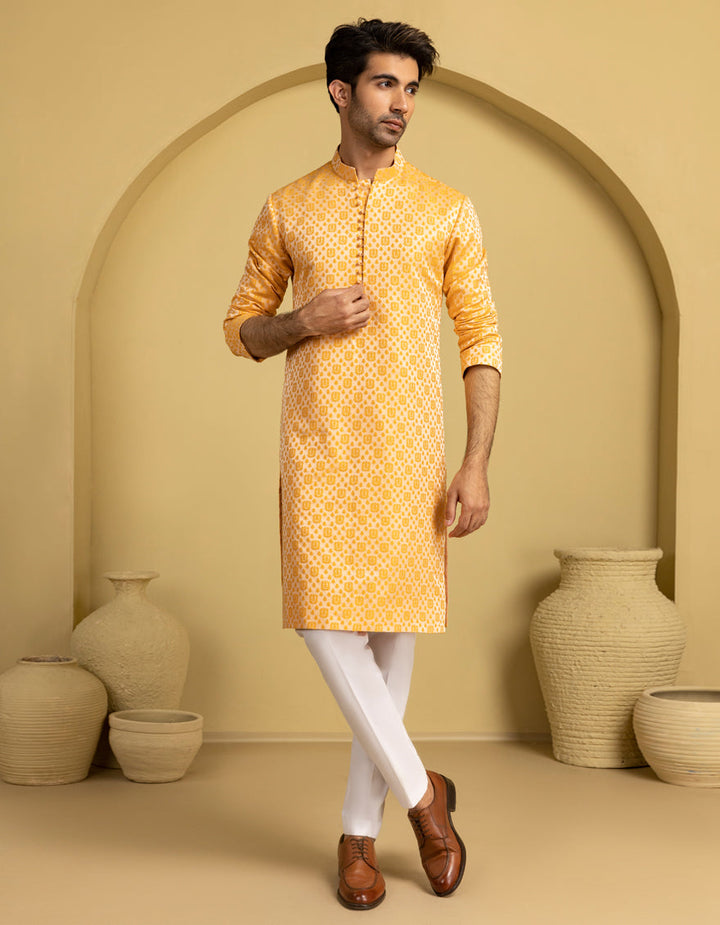 Polyester Orange Special Kurta - J. Junaid Jamshed
