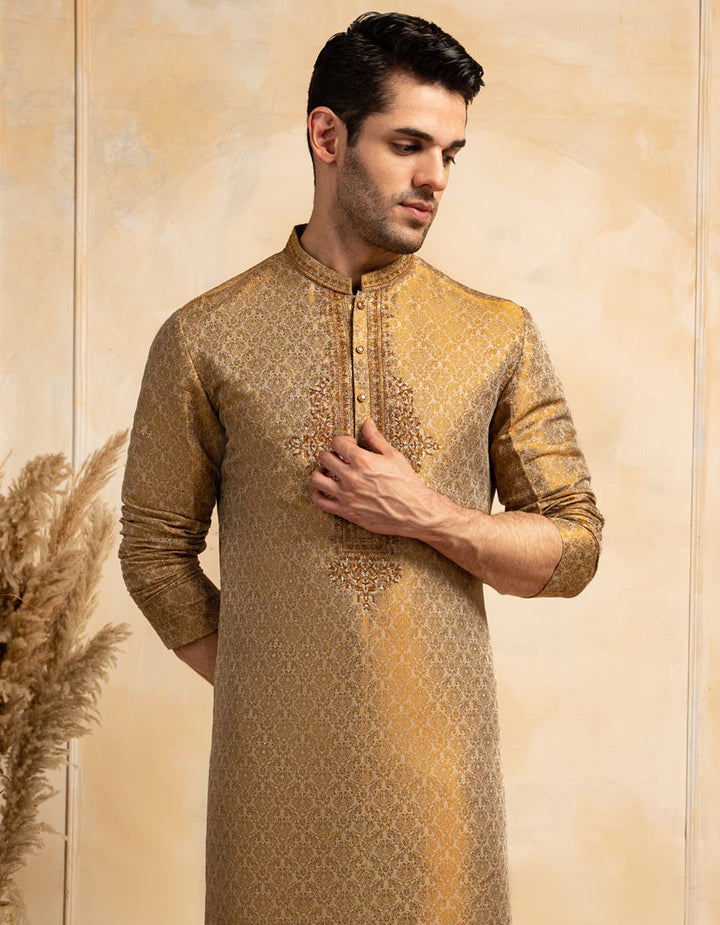Polyester Yellow Special Kurta - J. Junaid Jamshed