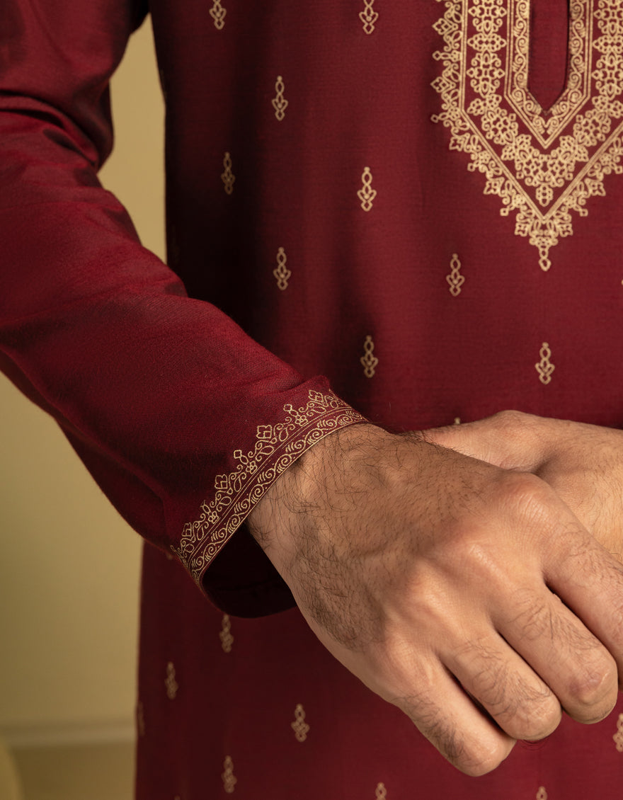 Blended Red Special Kurta - J. Junaid Jamshed
