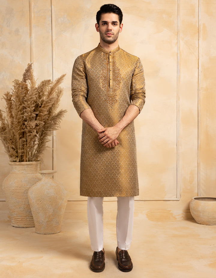 Polyester Yellow Special Kurta - J. Junaid Jamshed