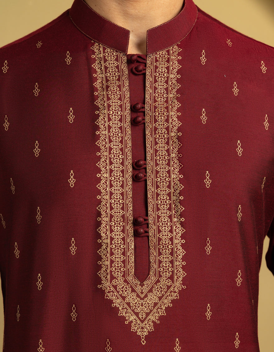 Blended Red Special Kurta - J. Junaid Jamshed