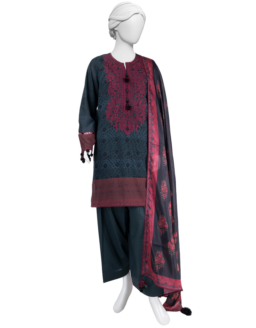 Lawn Multicolor Unstitched Suit - J. Junaid Jamshed