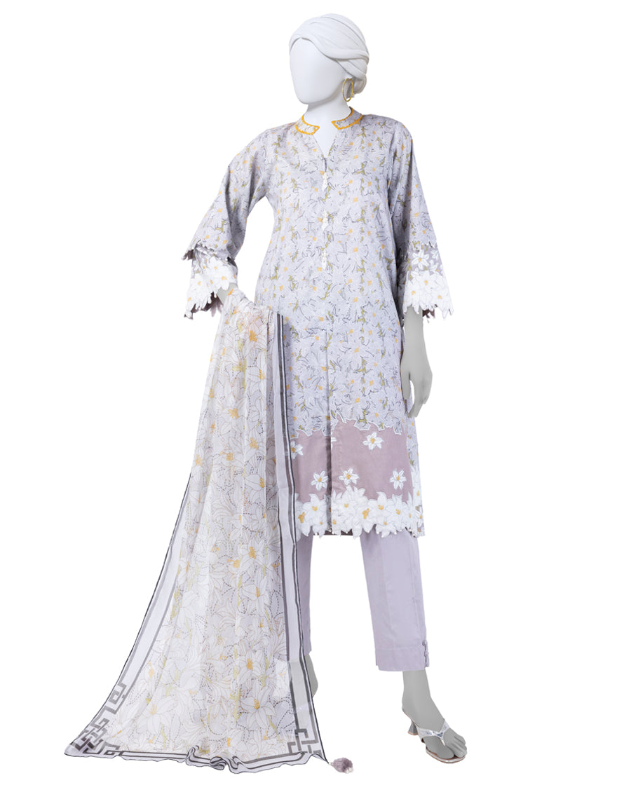 Lawn Grey Unstitched Suit - J. Junaid Jamshed