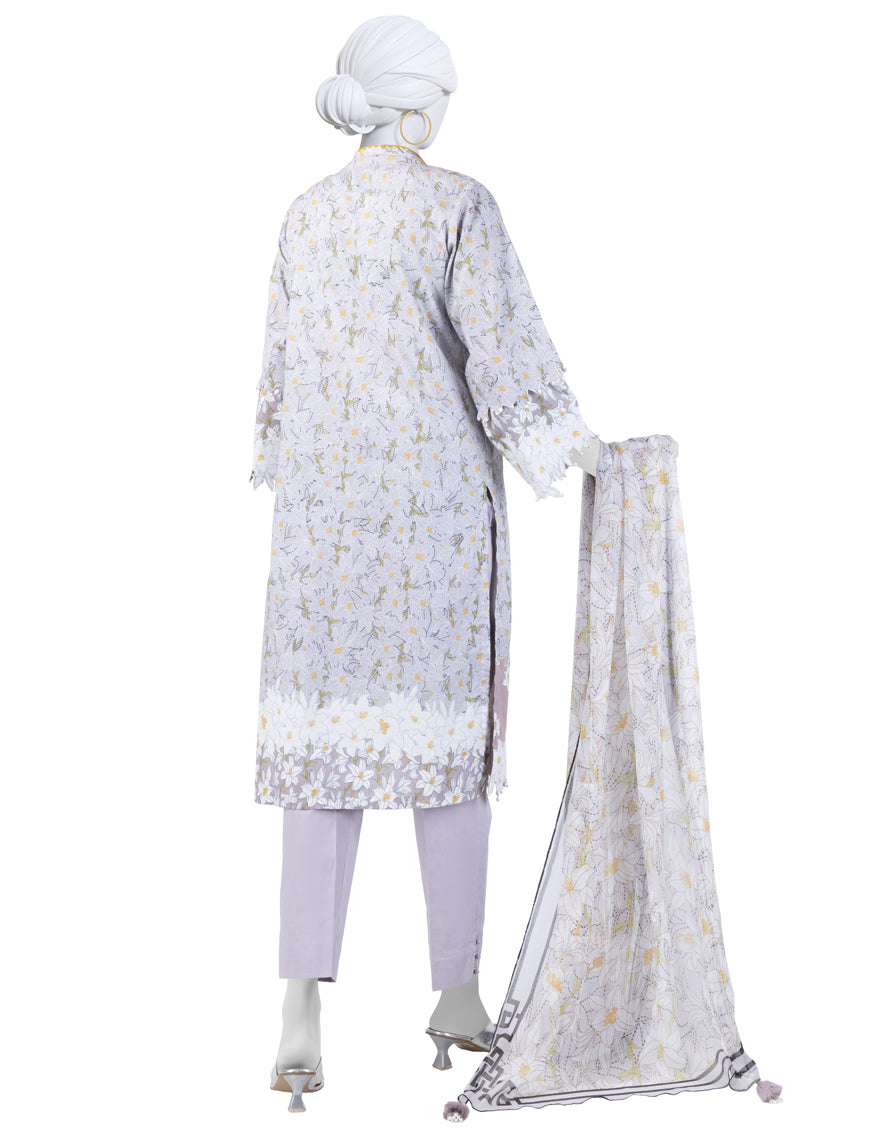 Lawn Grey Unstitched Suit - J. Junaid Jamshed