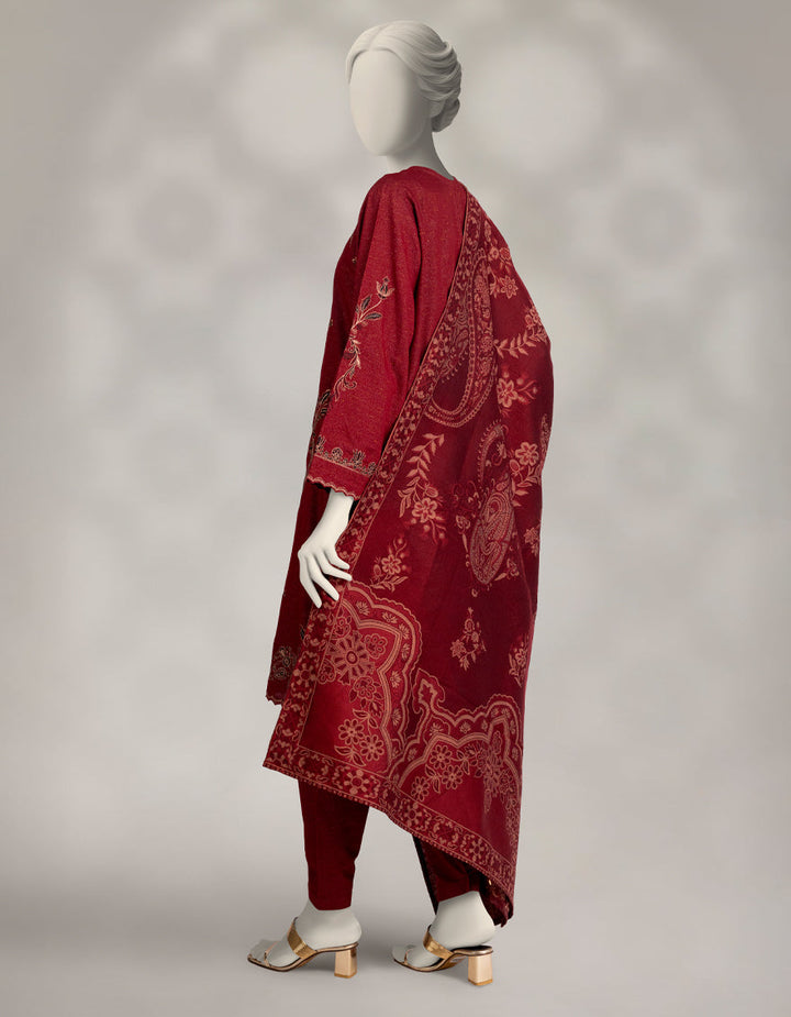 Karandi Maroon Stitched Suit - J. Junaid Jamshed