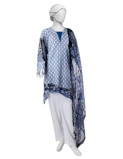 Lawn Blue Unstitched Suit - J. Junaid Jamshed