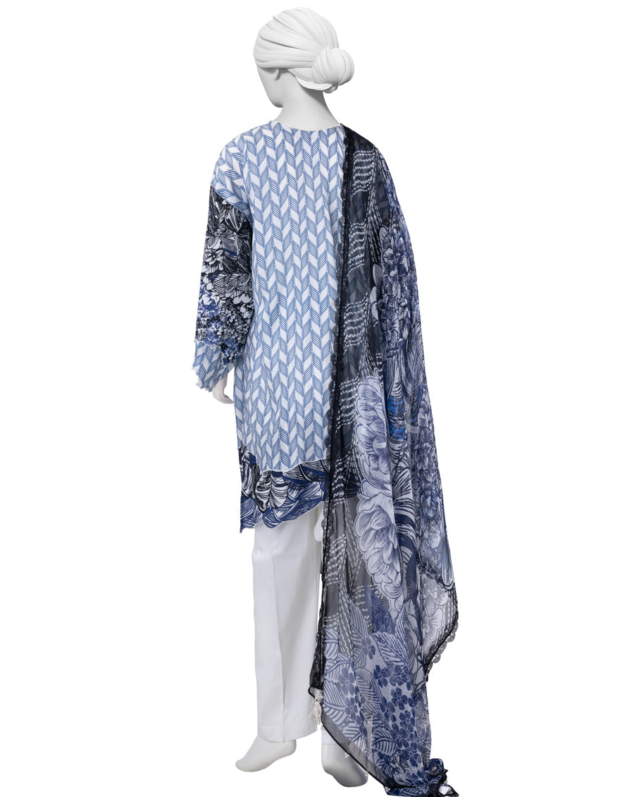 Lawn Blue Unstitched Suit - J. Junaid Jamshed