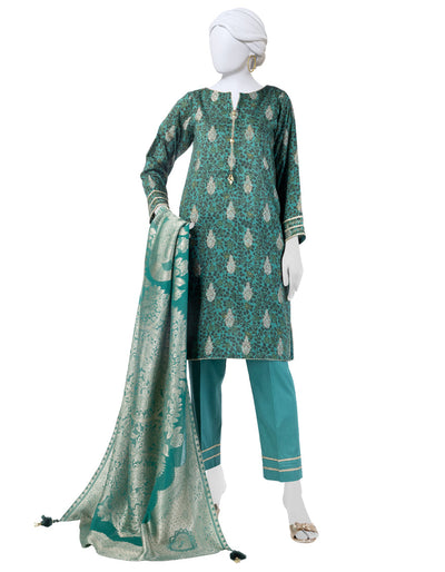 Jacquard Green Unstitched Suit - J. Junaid Jamshed