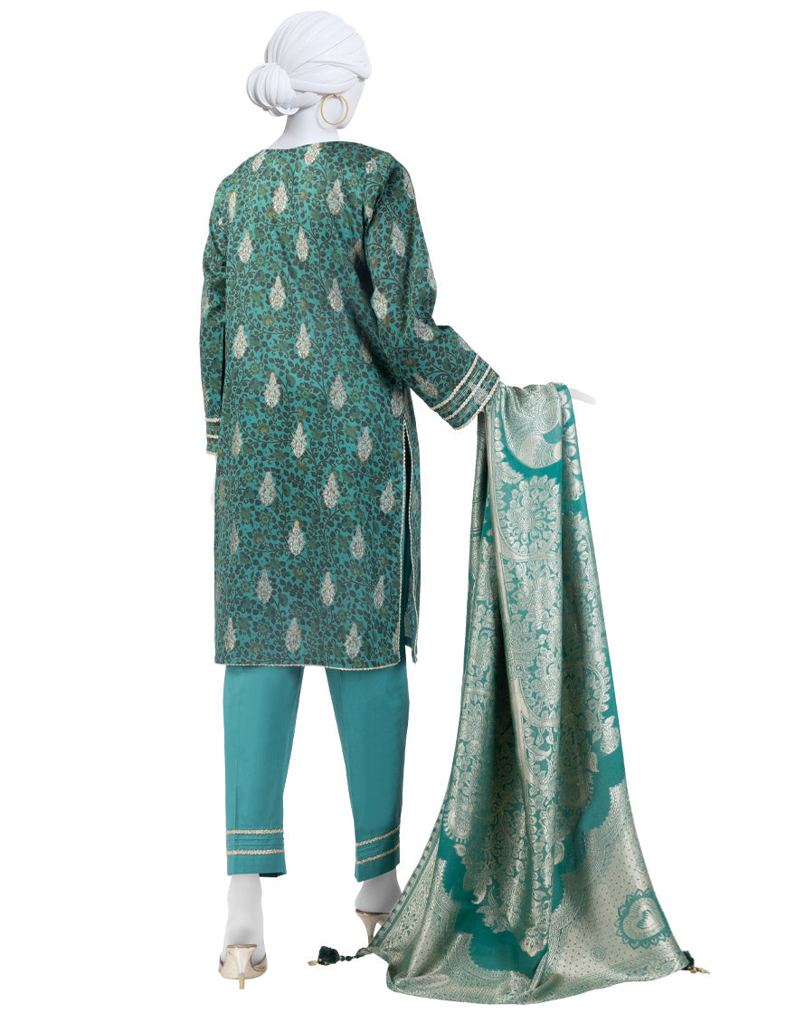 Jacquard Green Unstitched Suit - J. Junaid Jamshed