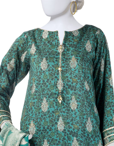 Jacquard Green Unstitched Suit - J. Junaid Jamshed