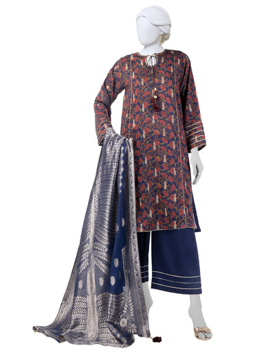 Jacquard Blue Unstitched Suit - J. Junaid Jamshed