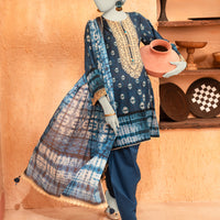 Lawn Blue Unstitched Suit - J. Junaid Jamshed
