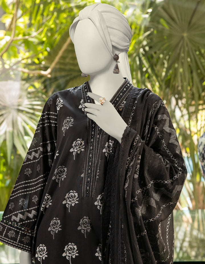 Lawn Black Unstitched Suit - J. Junaid Jamshed