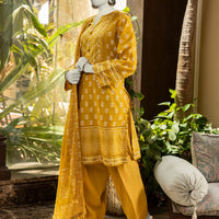 Lawn Ochre Unstitched Suit - J. Junaid Jamshed
