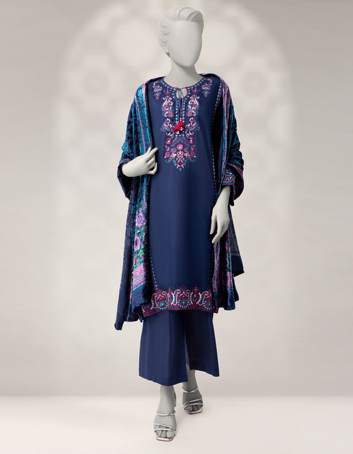 Maple Silk Blue Stitched Suit - J. Junaid Jamshed