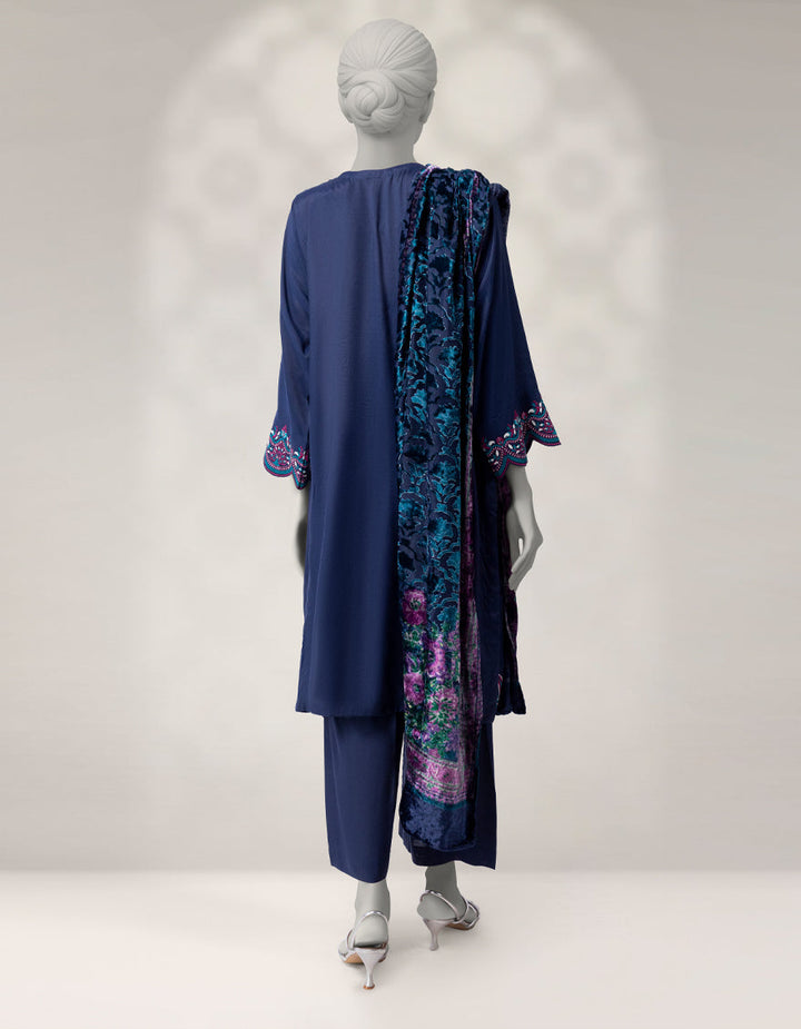 Maple Silk Blue Stitched Suit - J. Junaid Jamshed