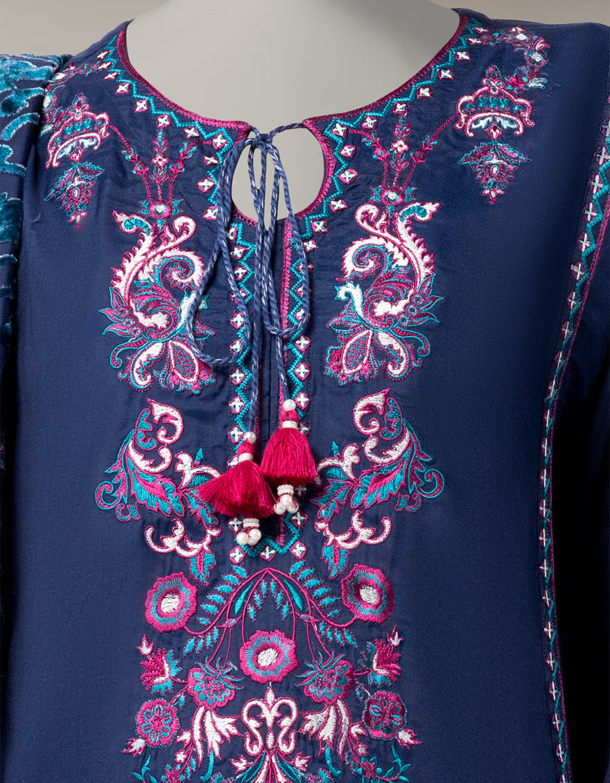Maple Silk Blue Stitched Suit - J. Junaid Jamshed