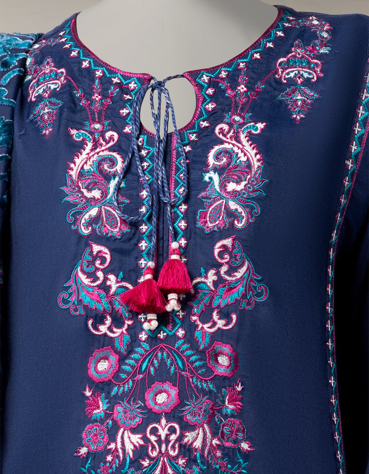Maple Silk Blue Stitched Suit - J. Junaid Jamshed