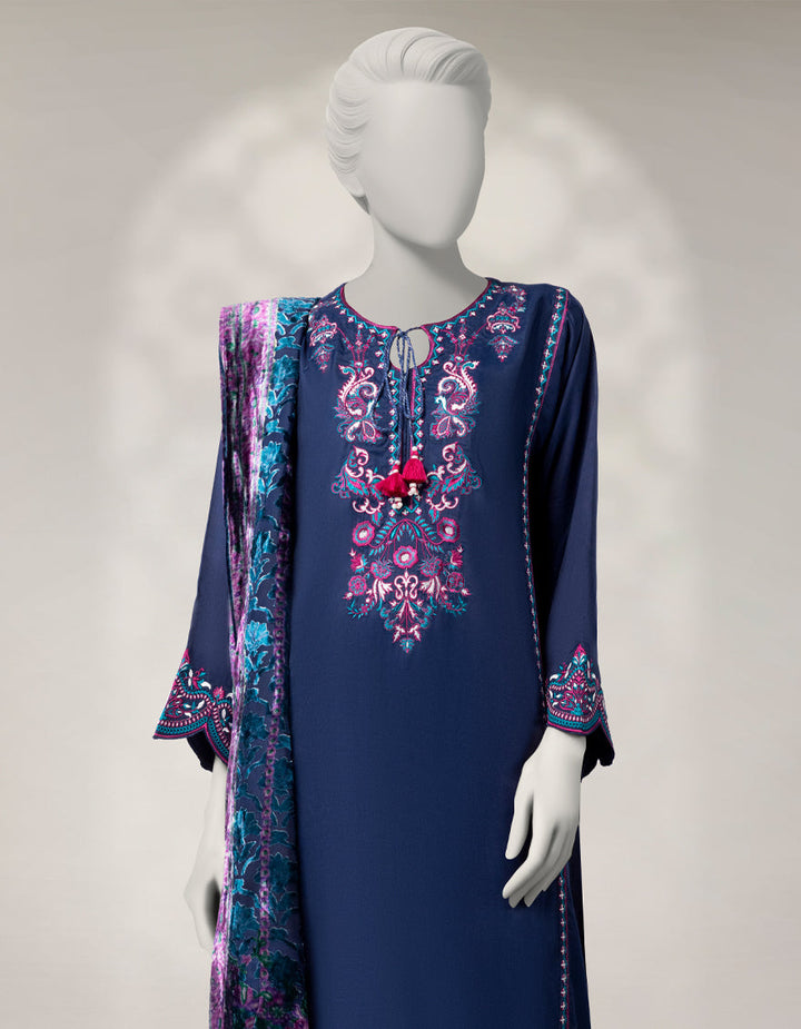 Maple Silk Blue Stitched Suit - J. Junaid Jamshed