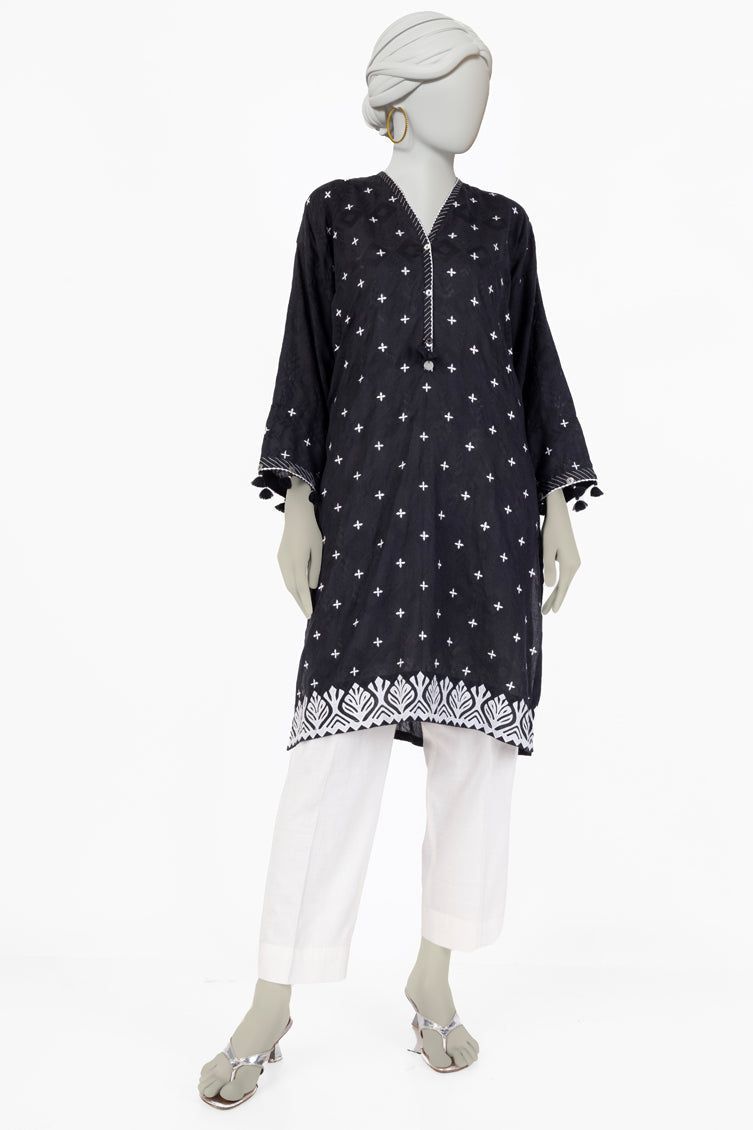 Dobby Black Kurti - J. Junaid Jamshed