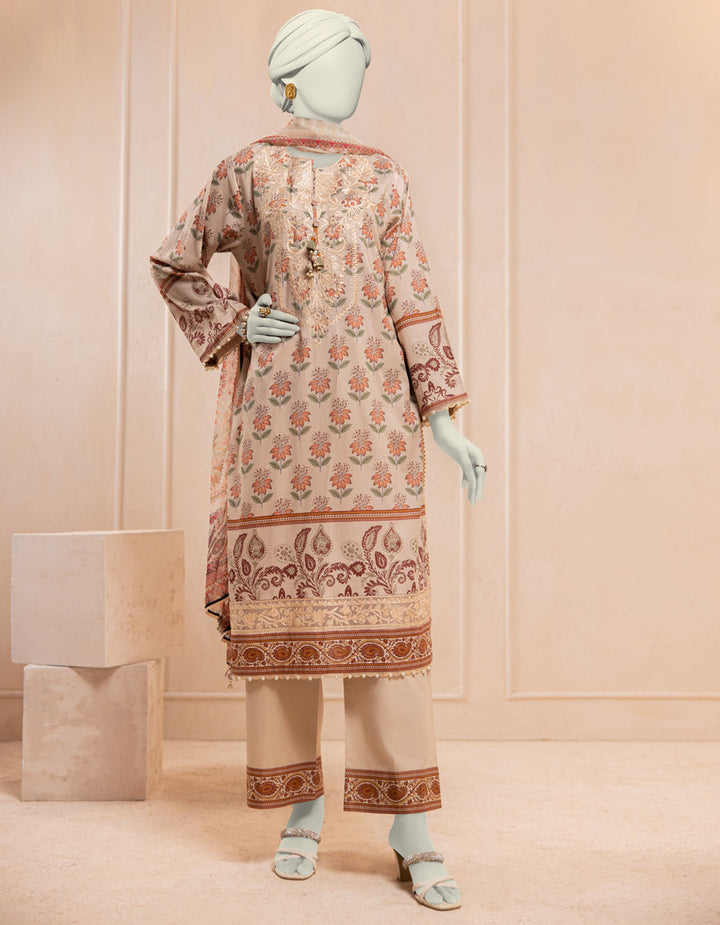 Lawn Peach Unstitched Suit - J. Junaid Jamshed