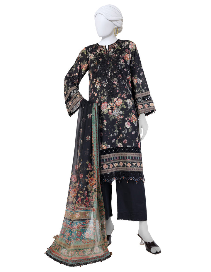 Lawn Black Unstitched Suit - J. Junaid Jamshed