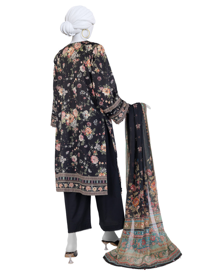 Lawn Black Unstitched Suit - J. Junaid Jamshed