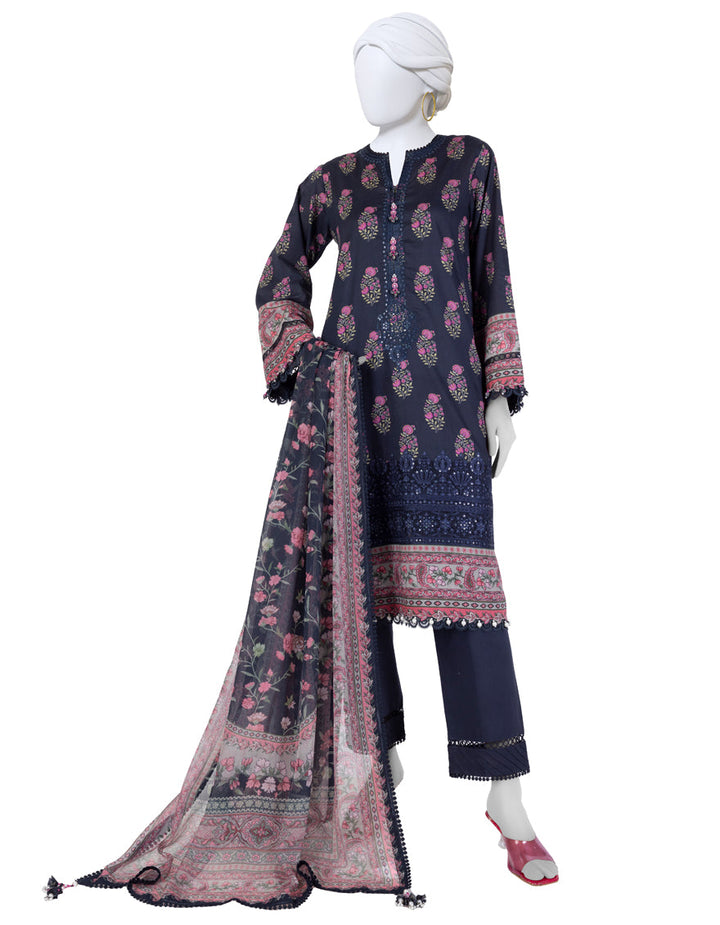 Lawn Blue Unstitched Suit - J. Junaid Jamshed