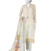 Dobby Off White Unstitched Suit - J. Junaid Jamshed