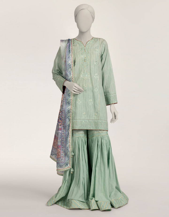 Dobby Blue Stitched Suit - J. Junaid Jamshed