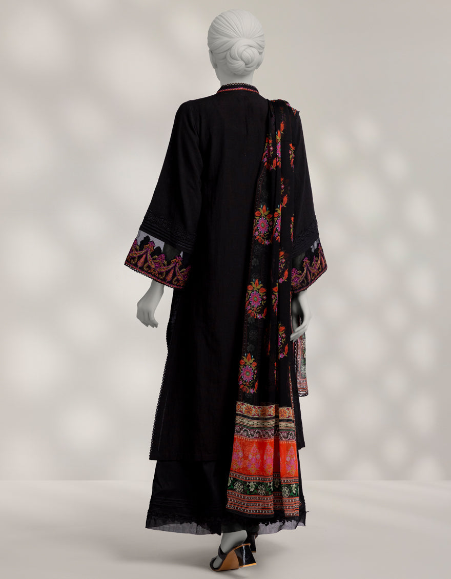 Khaddar Slub Black Stitched Suit - J. Junaid Jamshed