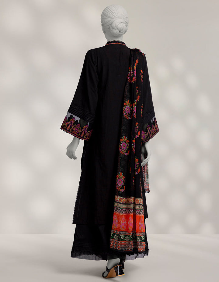 Khaddar Slub Black Stitched Suit - J. Junaid Jamshed