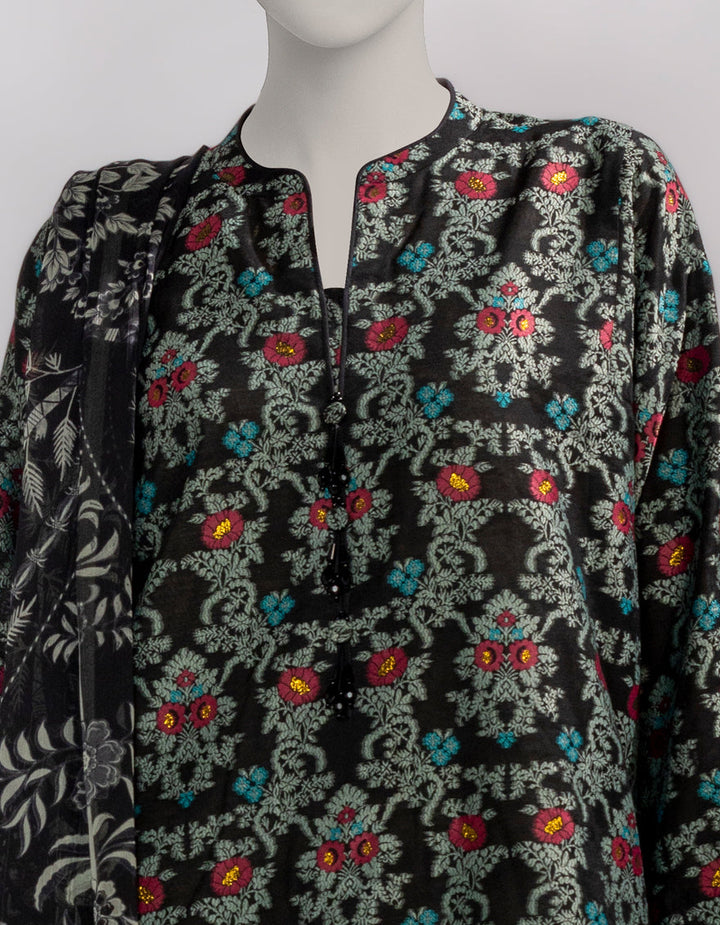 Jacquard Black Unstitched Suit - J. Junaid Jamshed