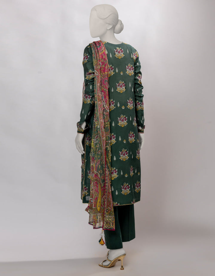 Jacquard Green Unstitched Suit - J. Junaid Jamshed