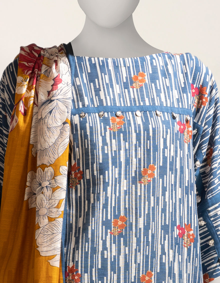 Khaddar Multicolor Unstitched Suit - J. Junaid Jamshed
