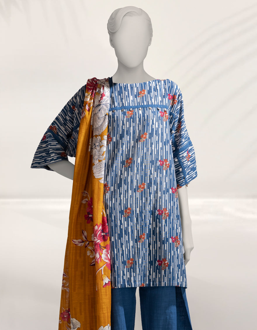 Khaddar Multicolor Unstitched Suit - J. Junaid Jamshed