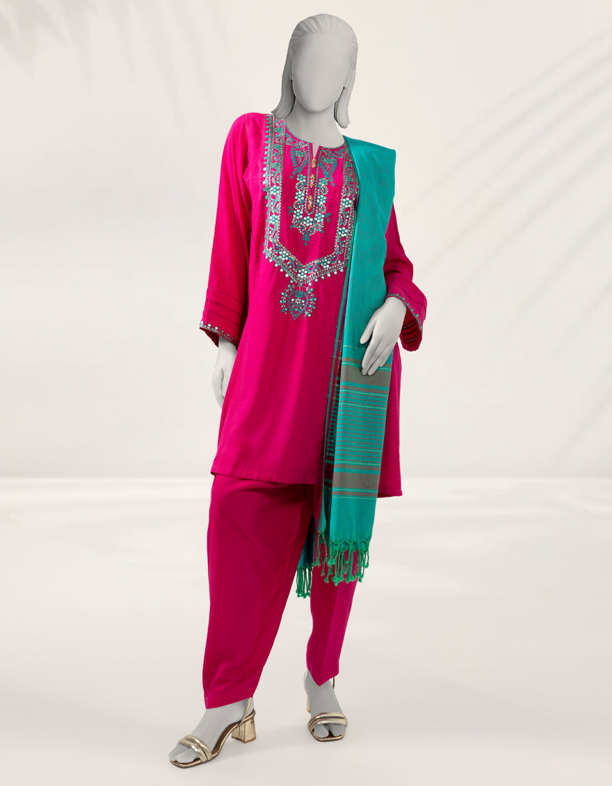 Linen Pink Unstitched Suit - J. Junaid Jamshed