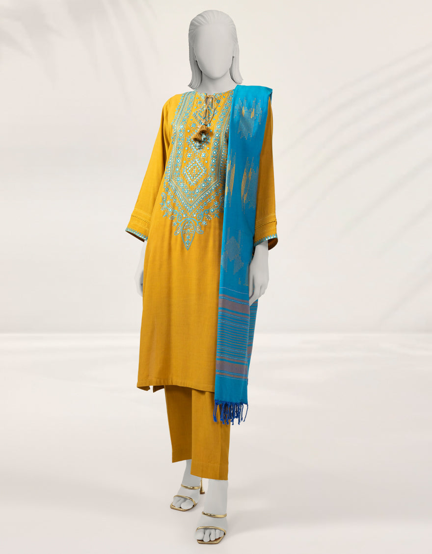 Linen Mustard Unstitched Suit - J. Junaid Jamshed