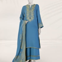 Jacquard Blue Unstitched Suit - J. Junaid Jamshed