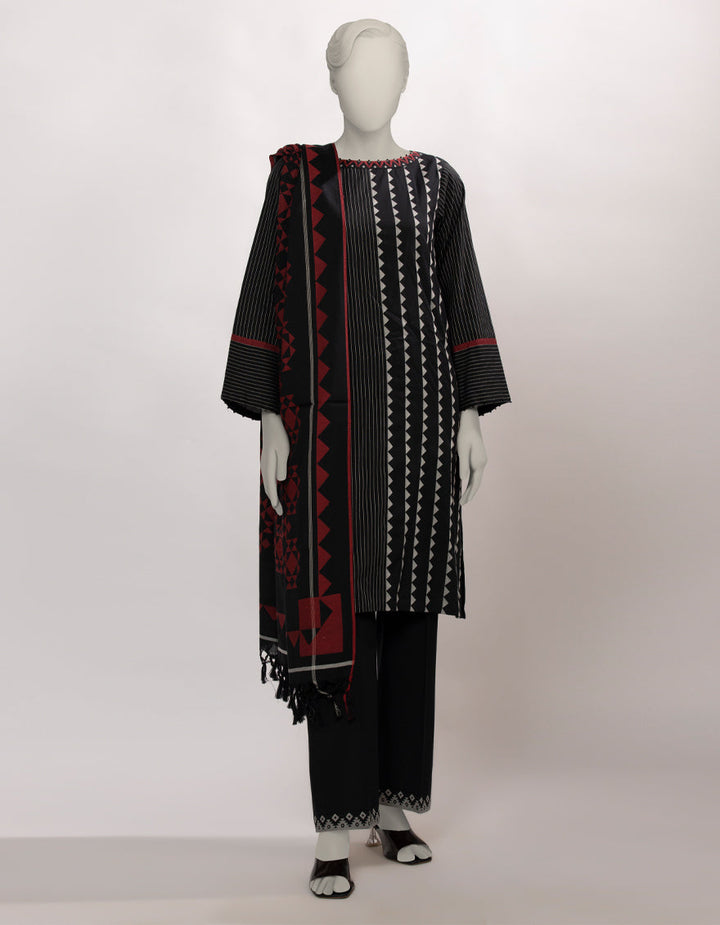 Jacquard Black Unstitched Suit - J. Junaid Jamshed