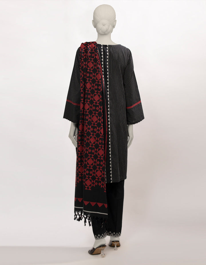 Jacquard Black Unstitched Suit - J. Junaid Jamshed