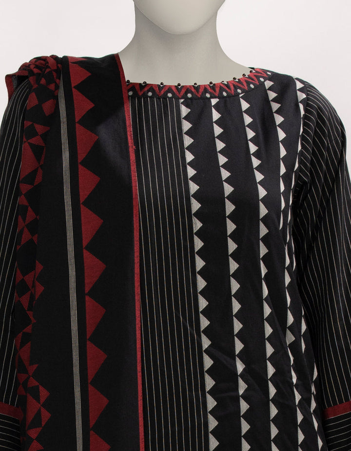 Jacquard Black Unstitched Suit - J. Junaid Jamshed